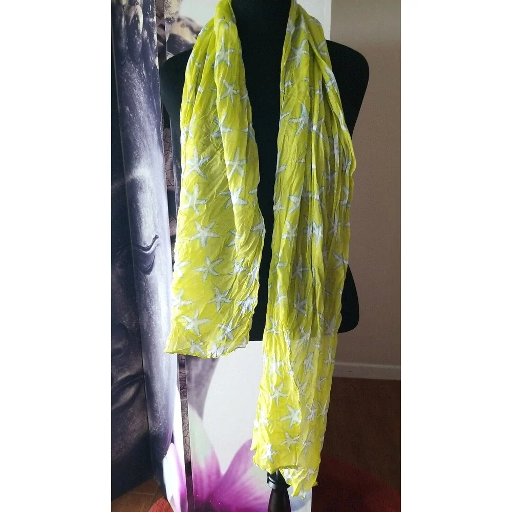 Joy Susan Womens STARFISH Yellow Scarf Wrap Multicolor‎ Made USA 70 x 19 in FUN!